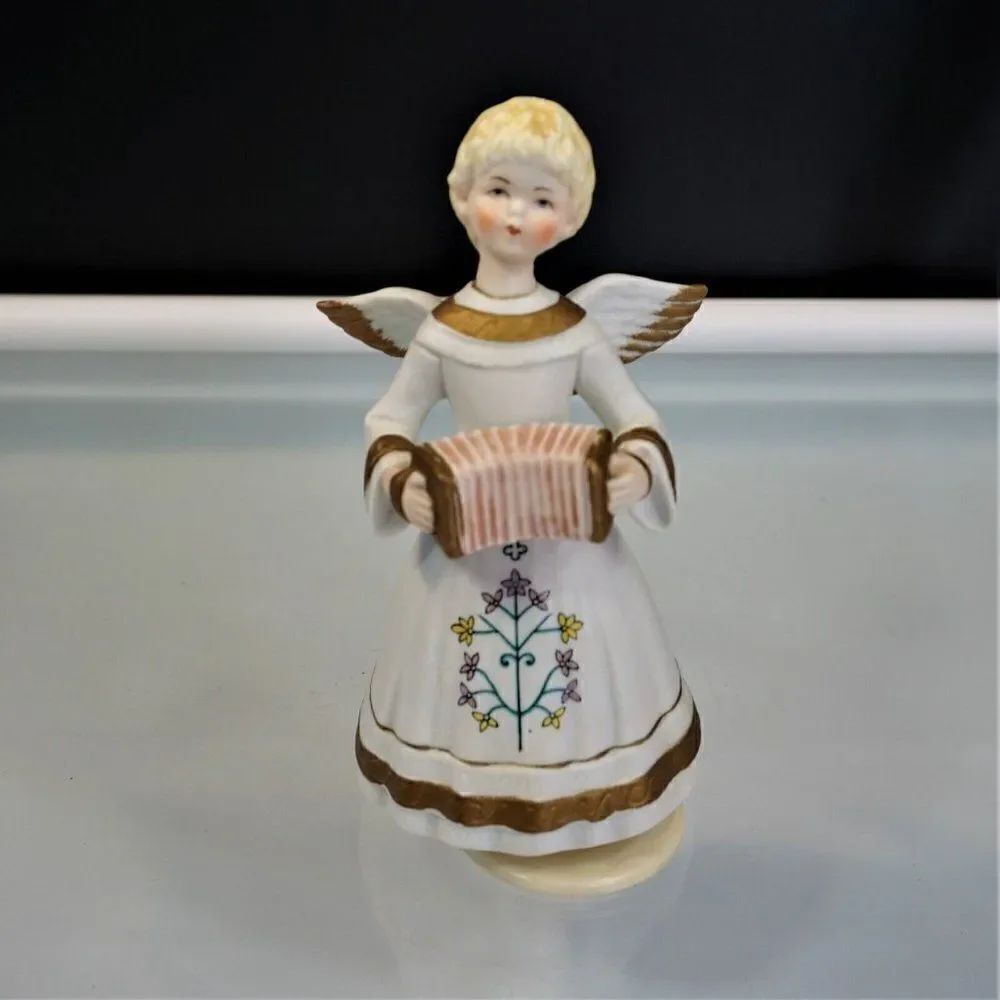 Schmid Bros Porcelain Angel Playing Accordion Vintage Figurine